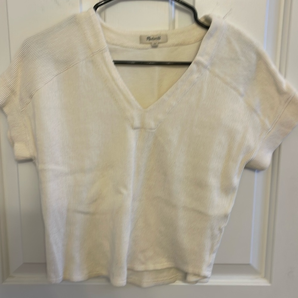 Madewell Cream V-Neck Ribbed Top